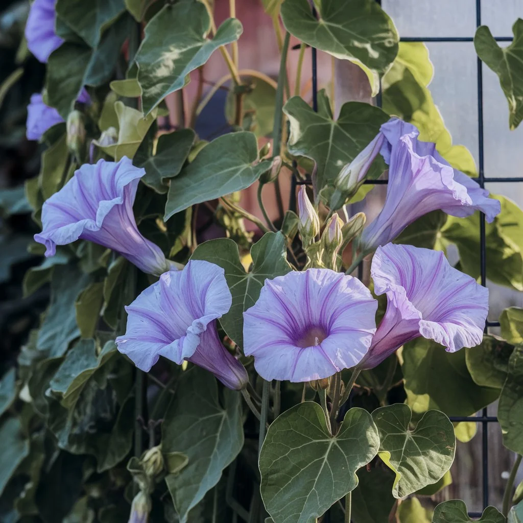 a photo of a morning glory vine with trumpet shape